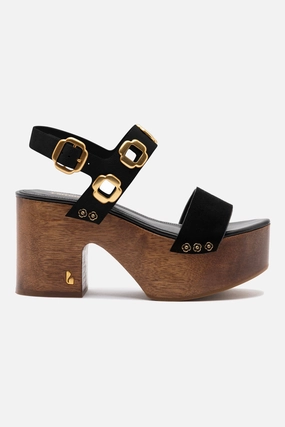 Arch Cradle Everyday Cool Miso Wooden Platform Sandal In Black Suede