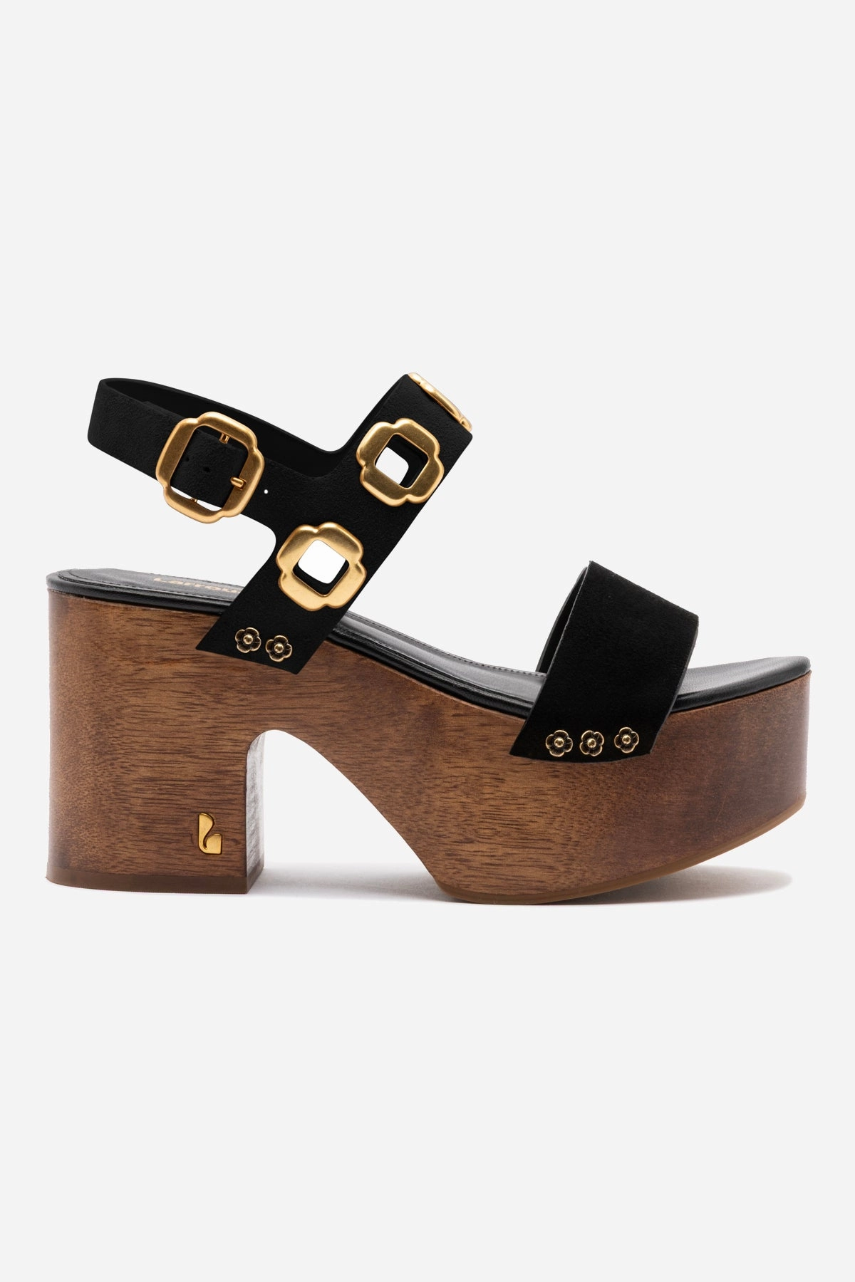 Arch Cradle Everyday Cool Miso Wooden Platform Sandal In Black Suede