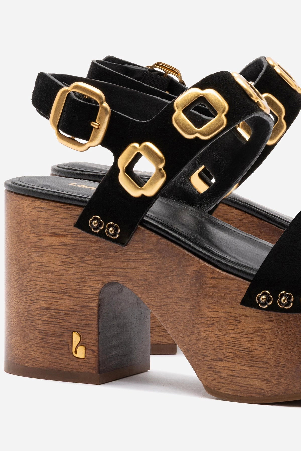 Comfy Sandals for Travel Stylish Flats Miso Wooden Platform Sandal In Black Suede