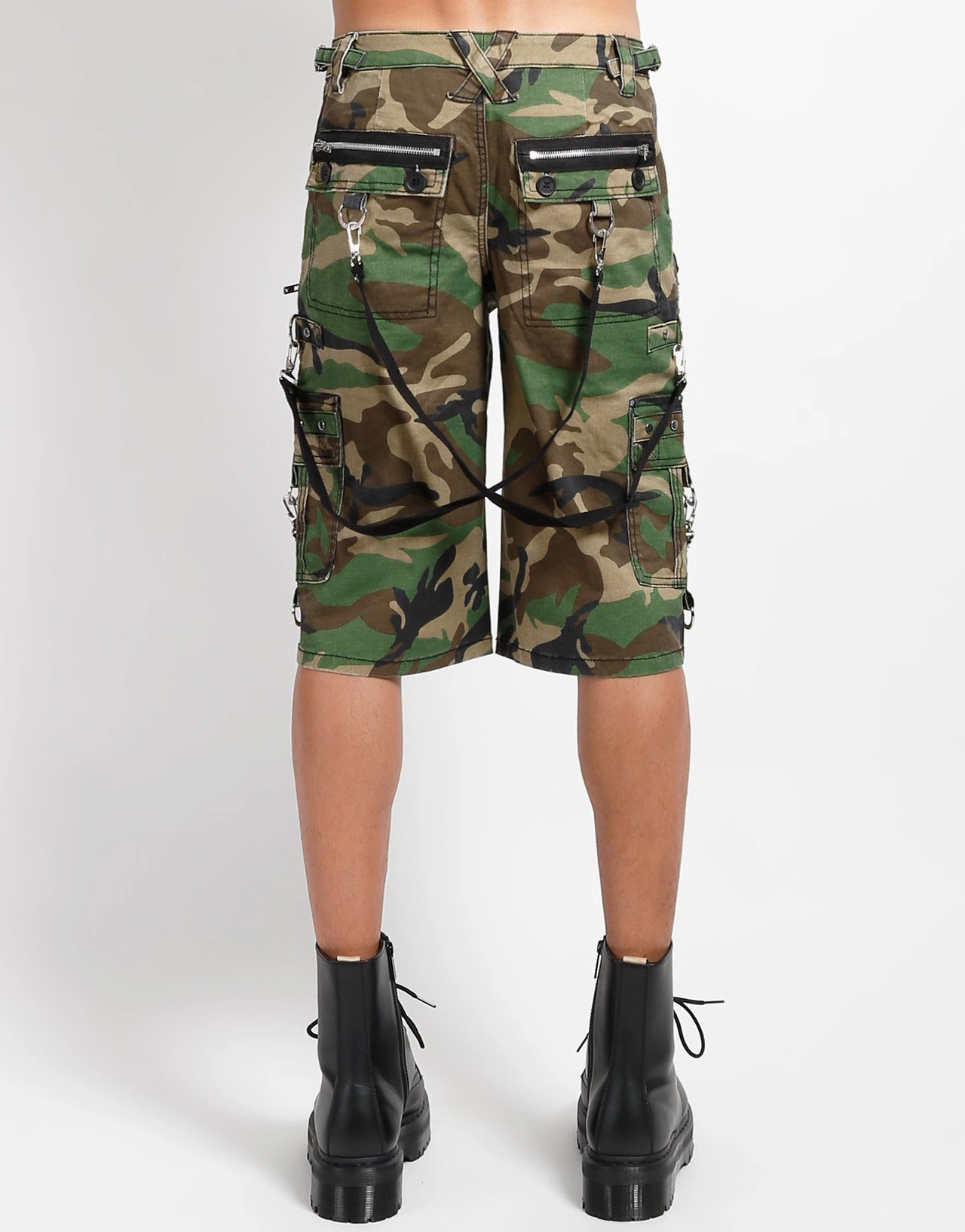 Secure Pocket Zippers Minimal Bulk PUNK SHORT GREEN CAMO