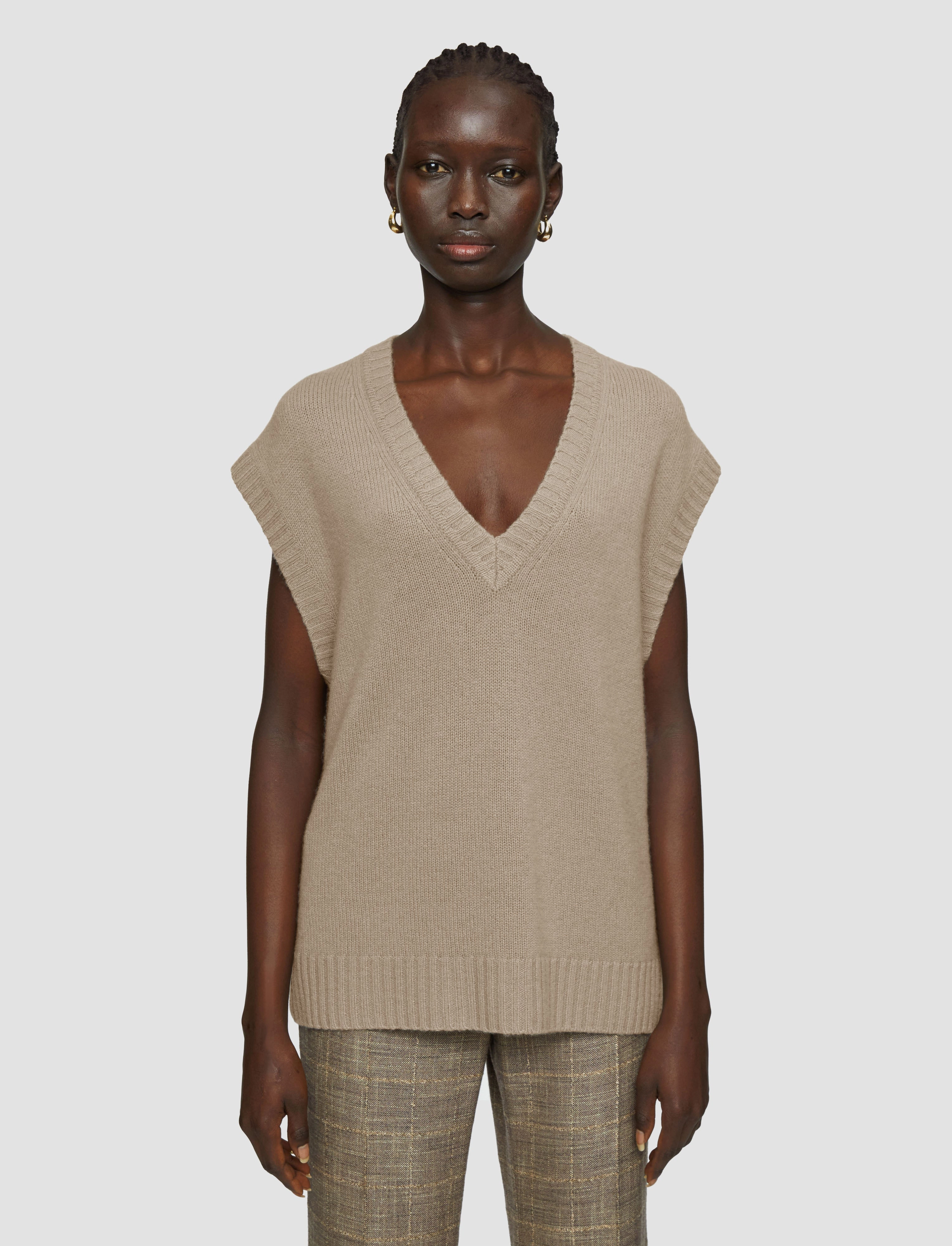 Open Cashmere Vest Transitional Layer Layered Edge Trim