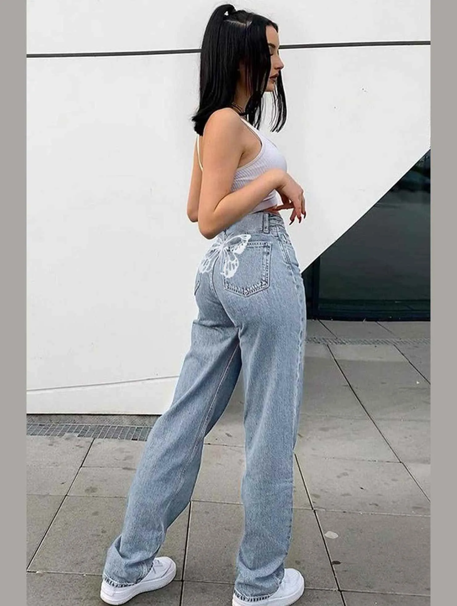 Chill Comfort Fit Flexible Performance BUTTERFLY PRINT LIGHT COLOR DENIM TROUSER_CWJP0182