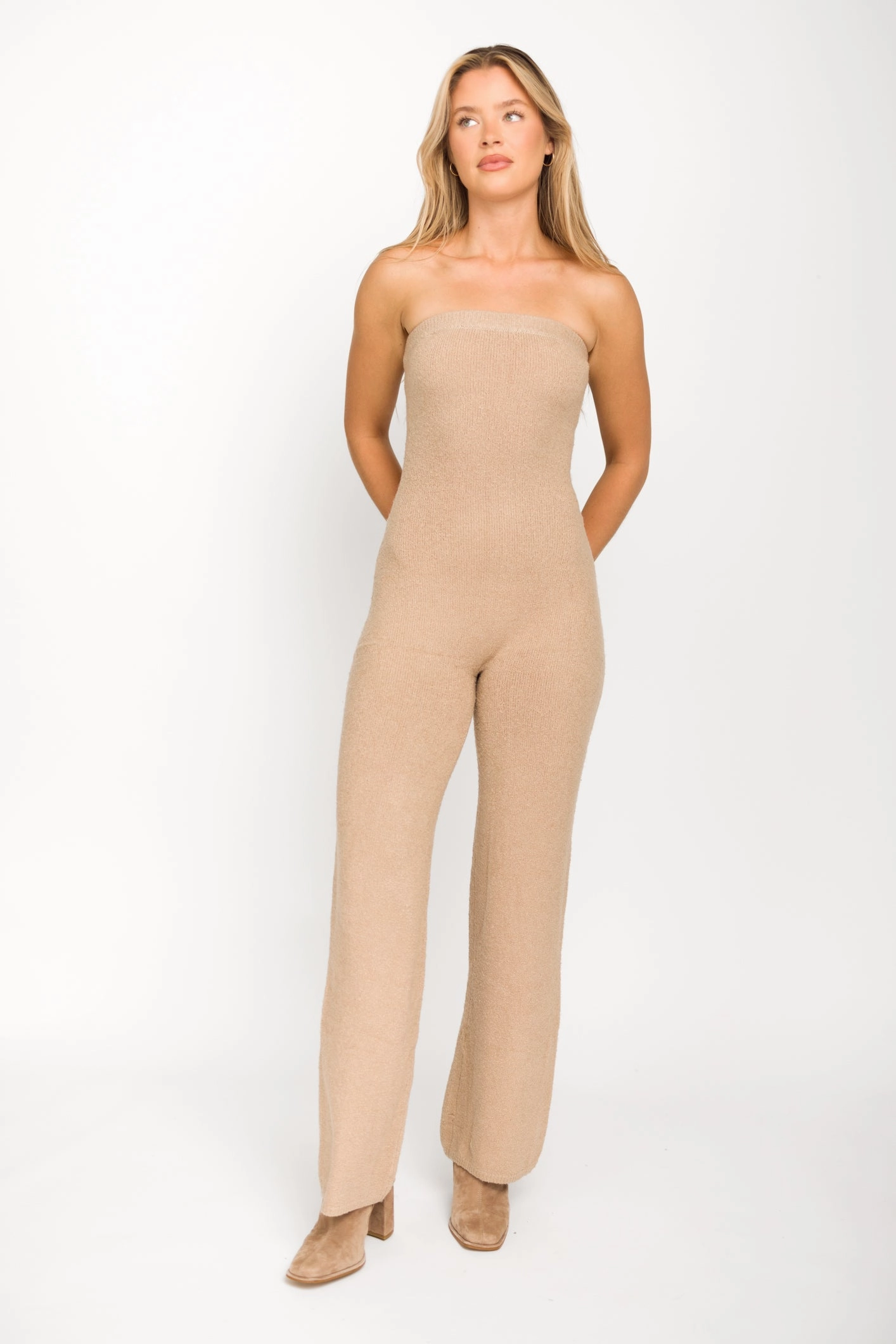 Comfy Relax Active Sporty James Strapless Jumpsuit in Tan *Final-Sale*