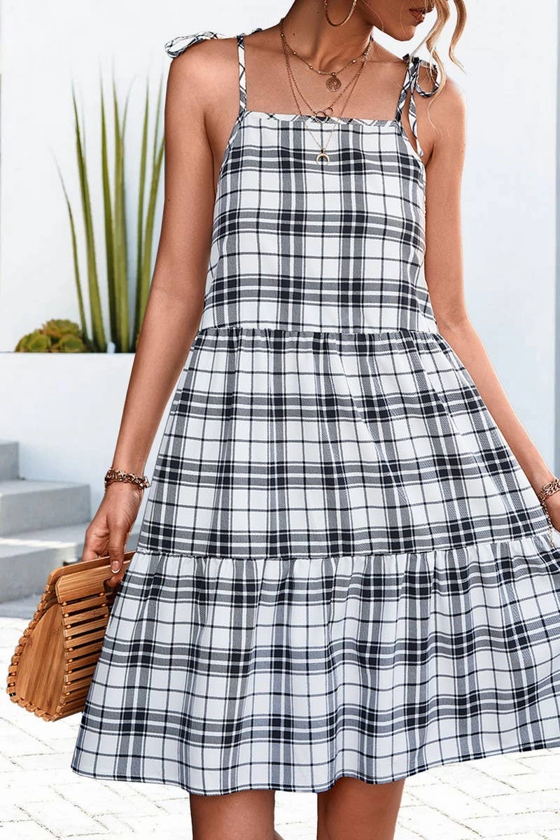 CLASSIC PLAID PATCHWORK HALTER DRESS_CWDSD2662 Travel Light Flap-Detail