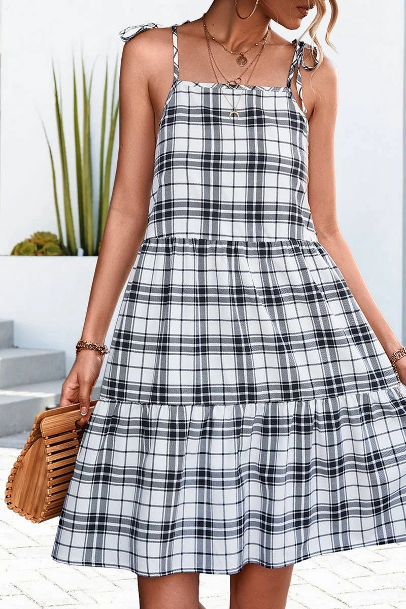 Summer Mood CLASSIC PLAID PATCHWORK HALTER DRESS_CWDSD2662