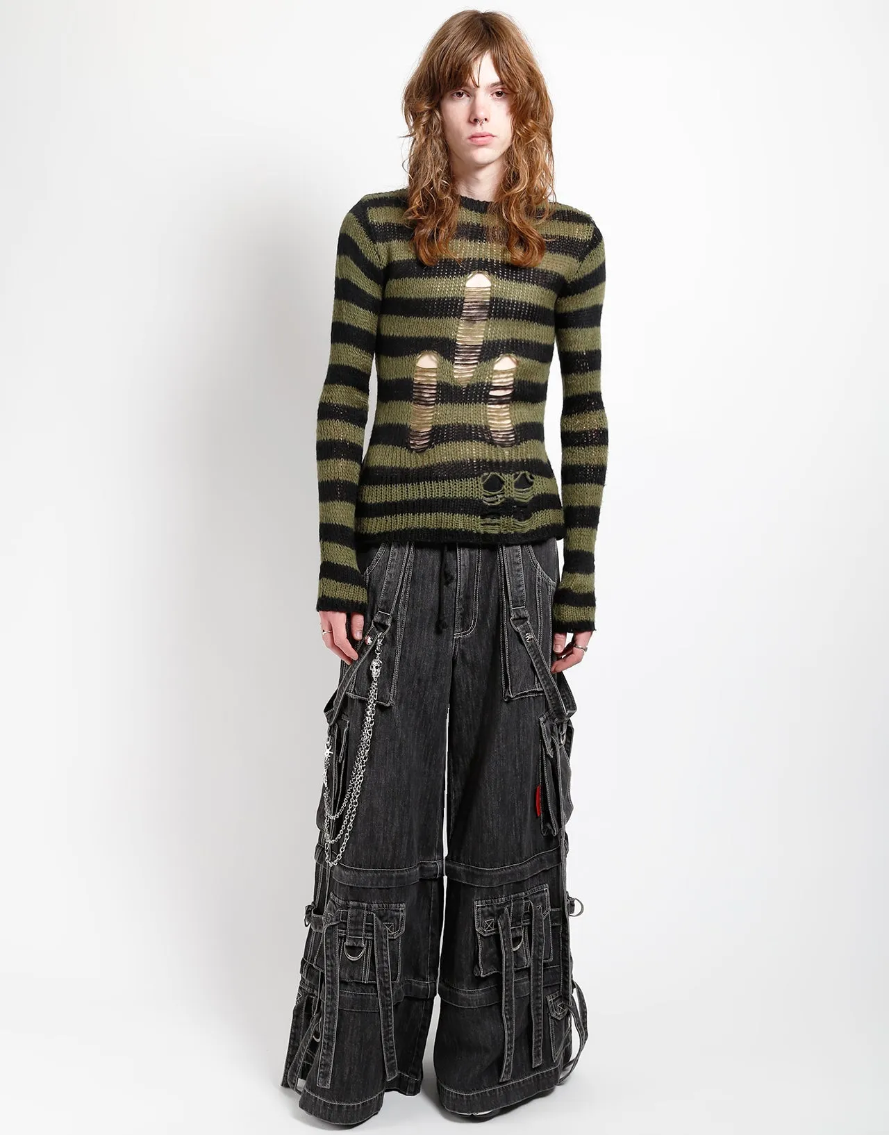 DENIM RING STRAP PANT BLACK DENIM Side slits Multi-way wear