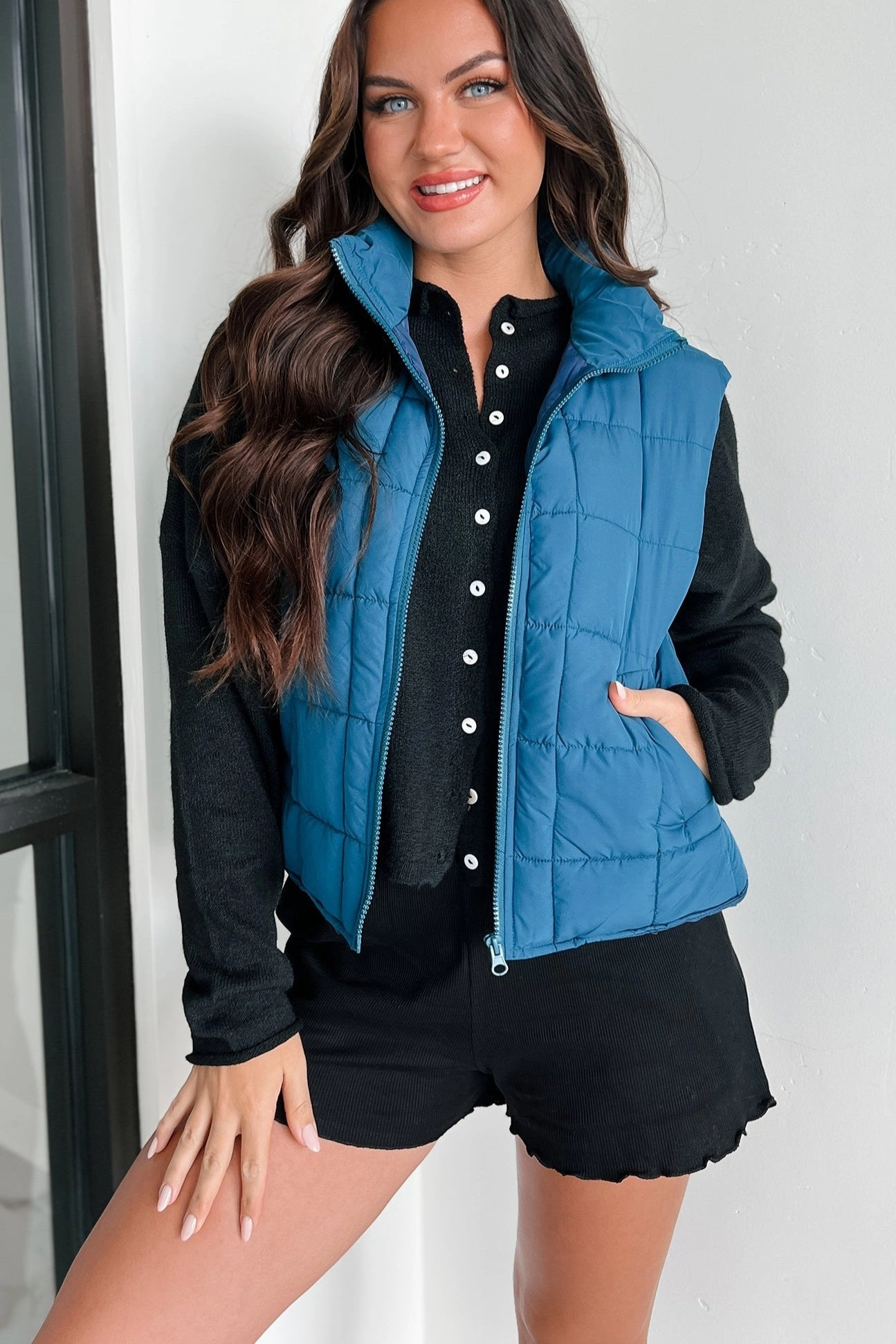 Until Next Time Padded Puffer Vest (Dark Seafoam) Moisture wicking