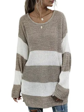 Fashion staples CONTRASTING STRIPED PATCHWORK SWEATER_CWOSWL2110