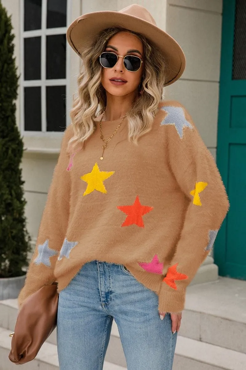 WOMENS COLORED STAR PATTERN SWEATER TOP Eco friendly materials