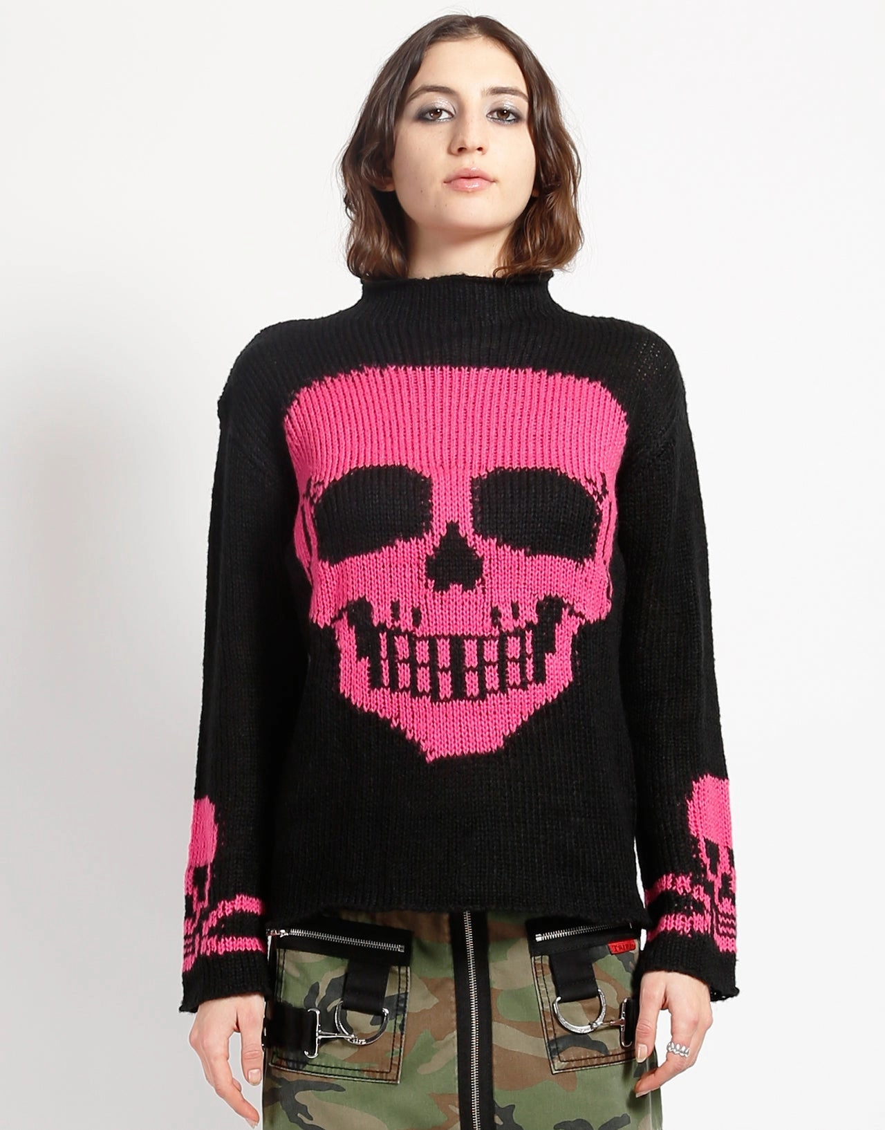 Two Tone Texture Effect SKULL SWEATER PINK SKULL