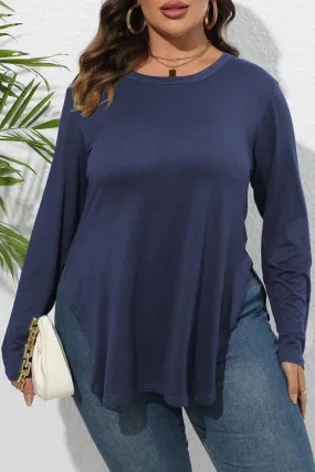 WOMEN PLUS SIZE SIDE SLIT LONG SLEEVE T SHIRT High Quality Printing