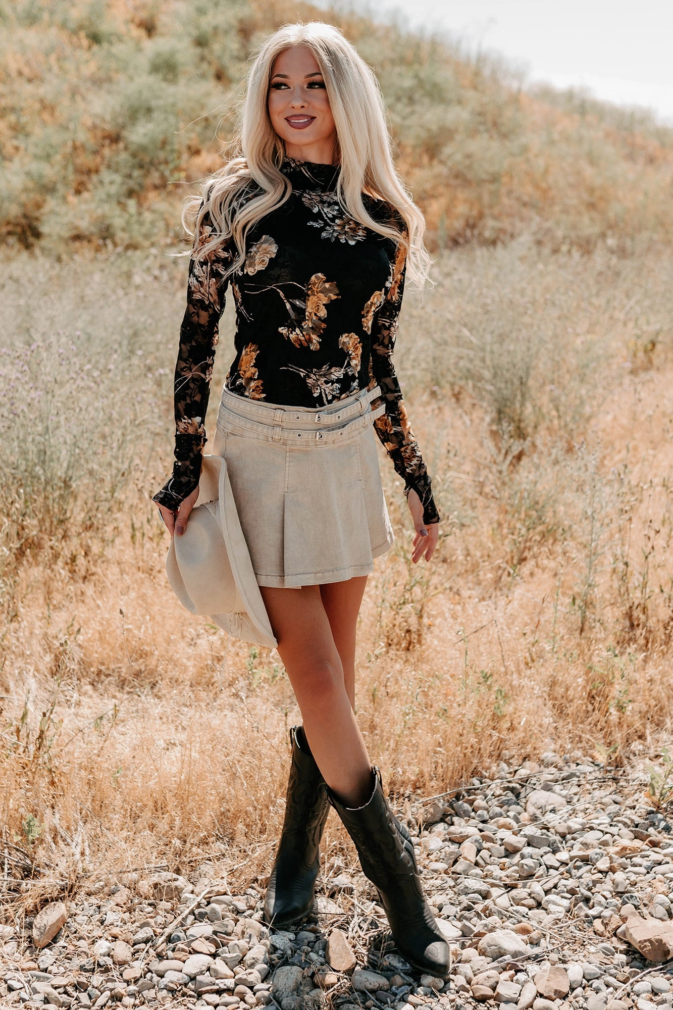 Cool, Calm & Collected Belted Denim Mini Skirt (Khaki) Relaxed Style Lightweight Durable Simple Style