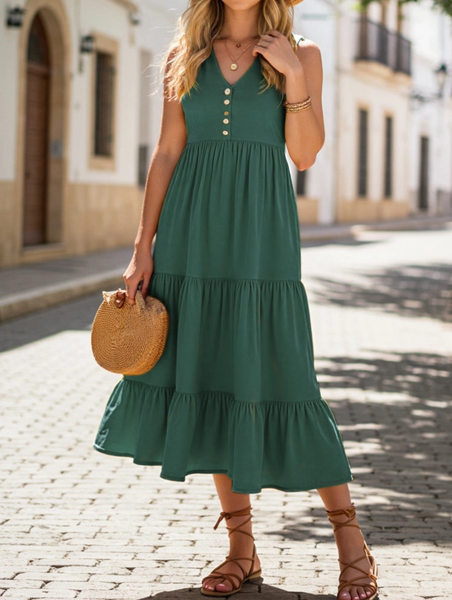 Shape Hug Sleeveless Loose Casual Solid Color Dress ??Lightweight Viscose Summer Dress for Women