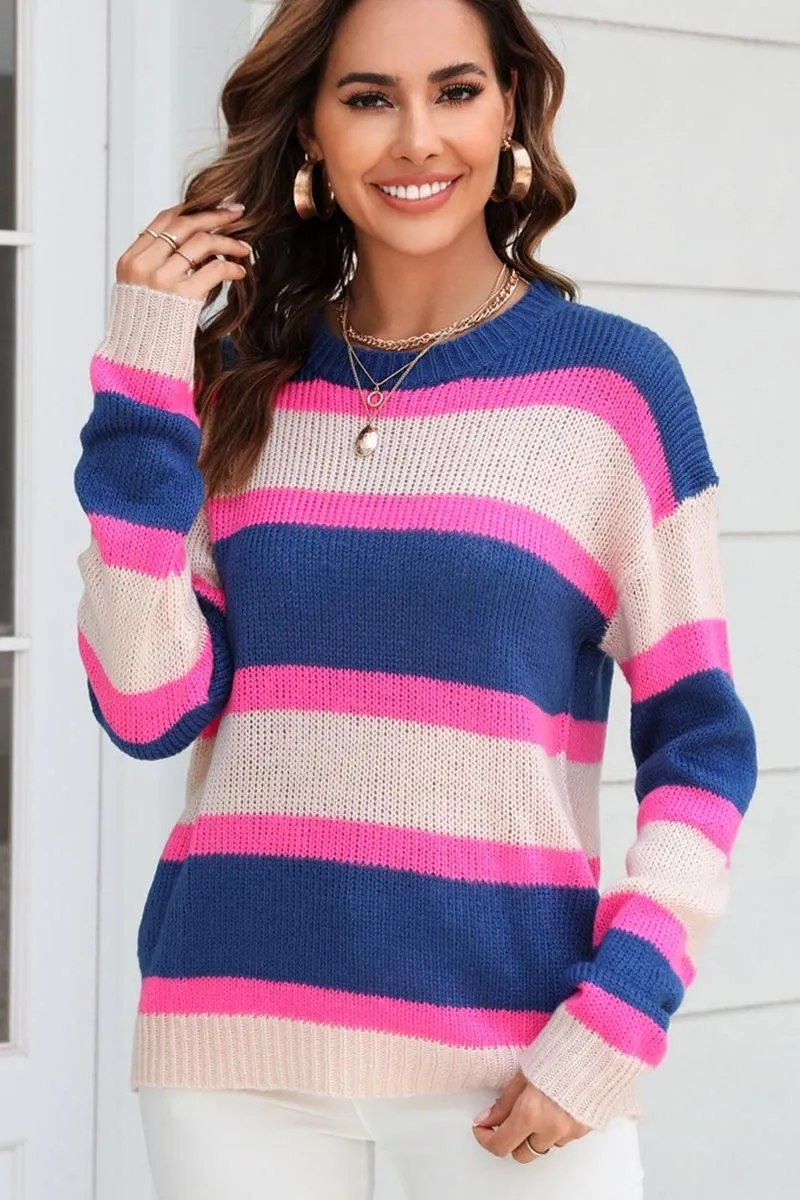 Compact Travel Design WOMENS COLOR STRIPE CASUAL SWEATER TOP