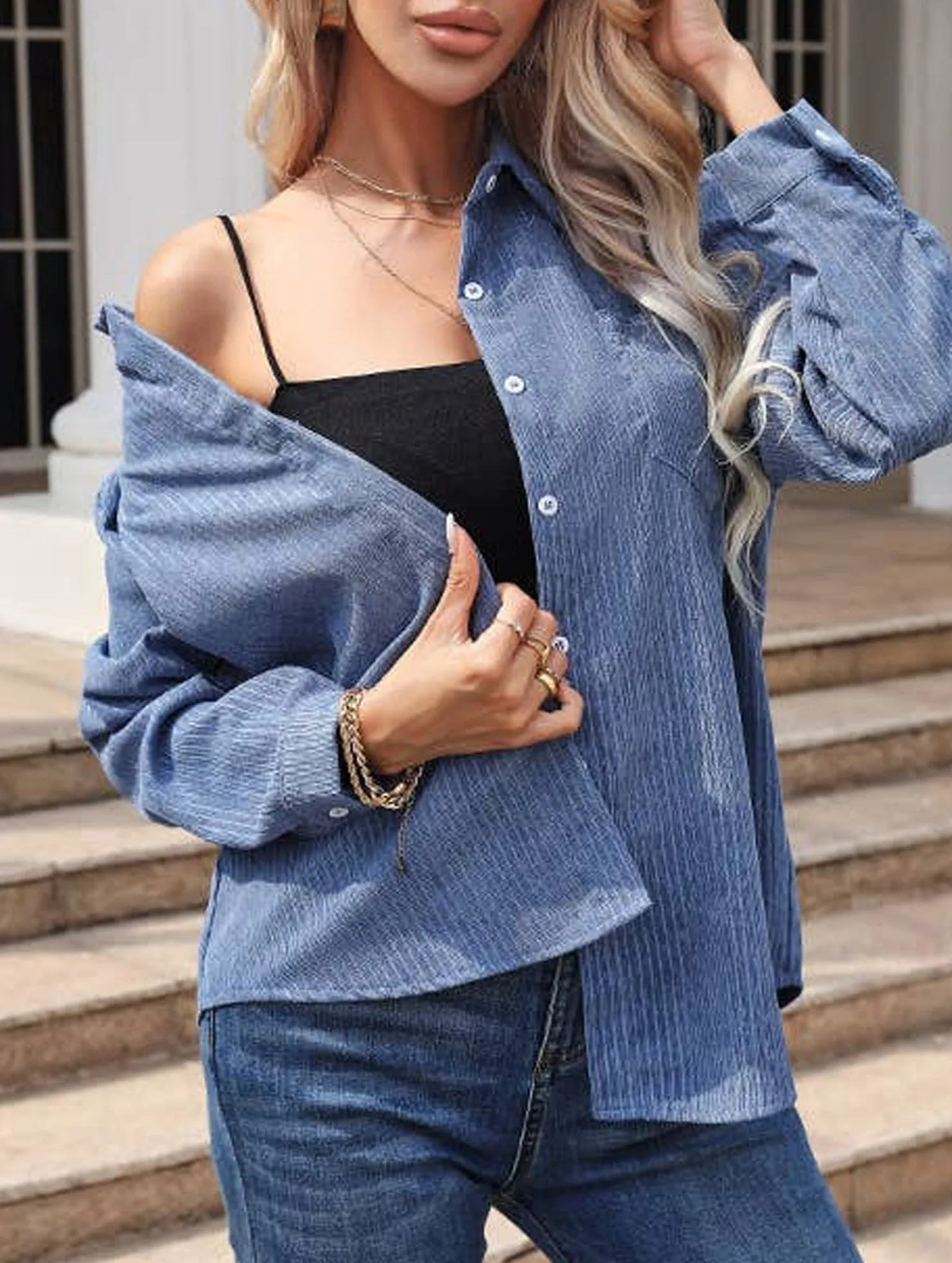 Stylish Hoodie CORDUROY LONG-SLEEVED BAGGY SHIRT_CWTBLL0907