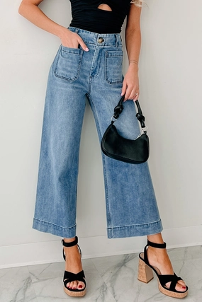 Urban Style Universal Fit Sizing Saylor High Rise Wide Crop Jeans (Dark)