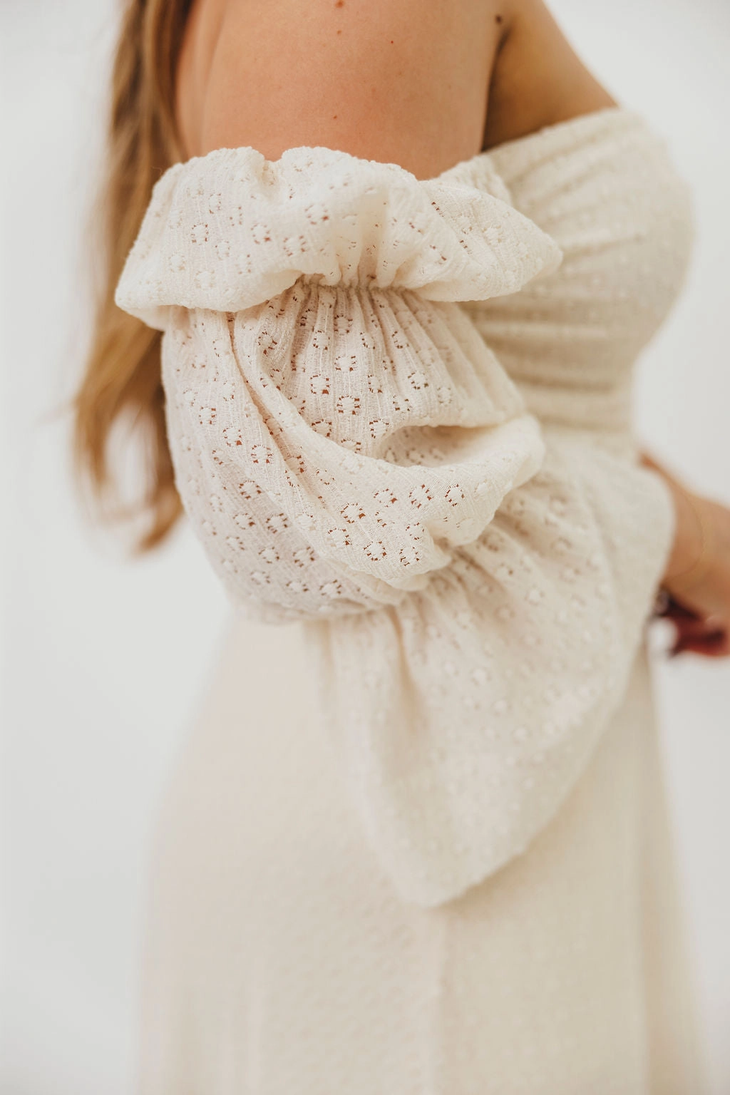 Street Ease Corrine Tiered Sleeve Maxi Dress in Ivory Cream