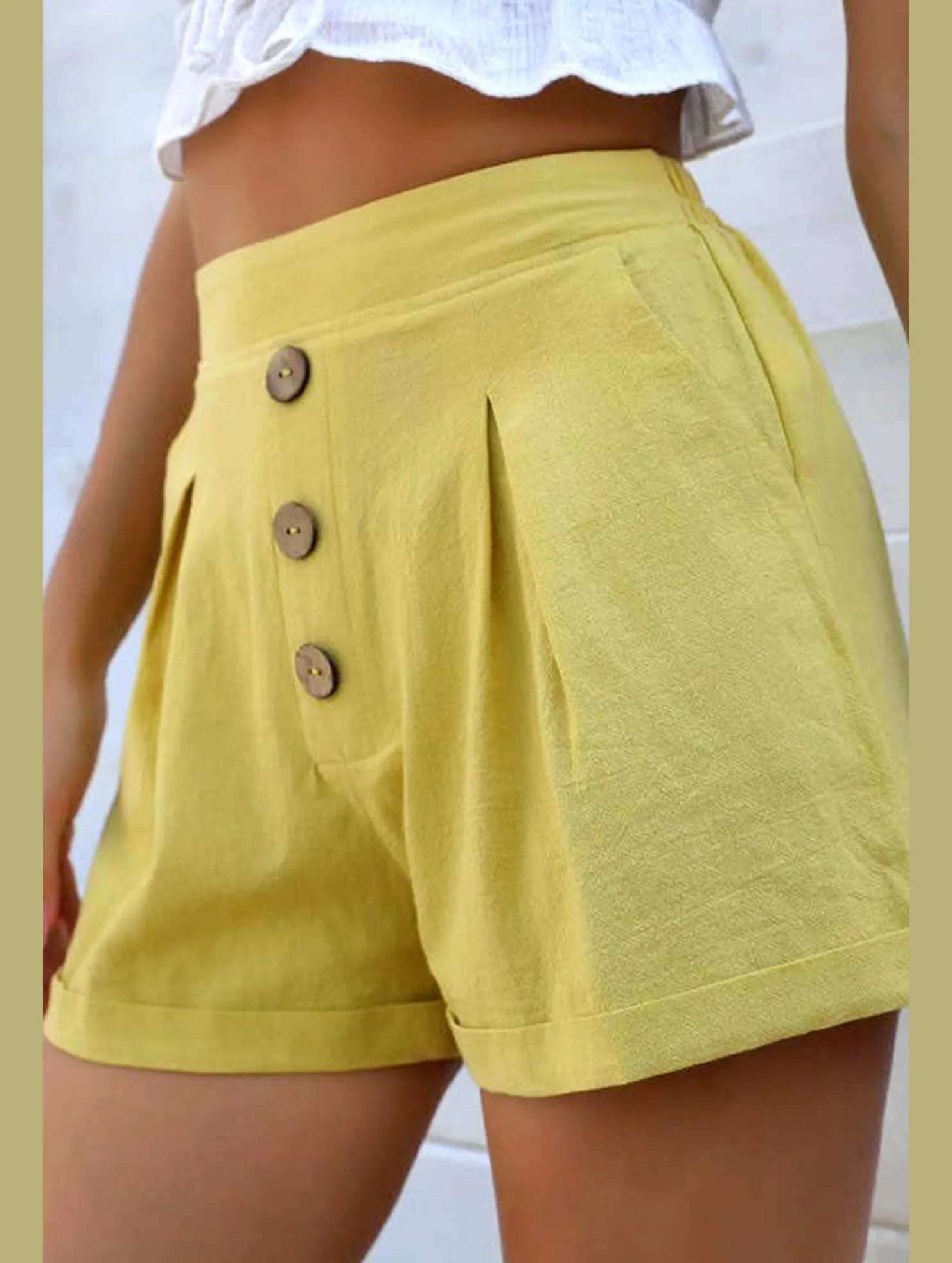 COTTON AND LINEN BUTTON SHORTS_CWBSP0228 Tear Resistant Fabric Travel Fit