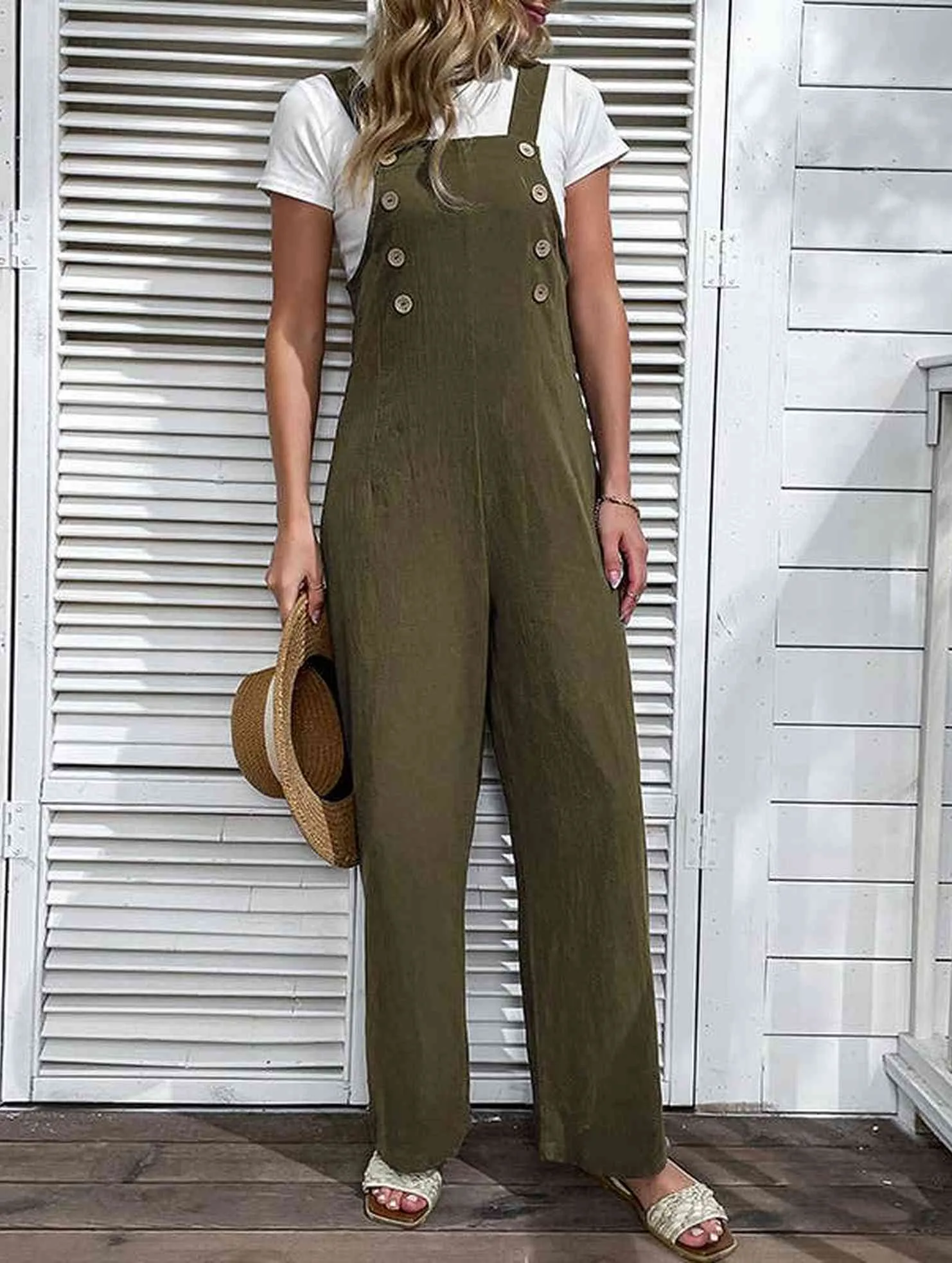 COTTON HEMP WIDE LEG OVERALLS_CWBLP0647 Quick Dry Technology