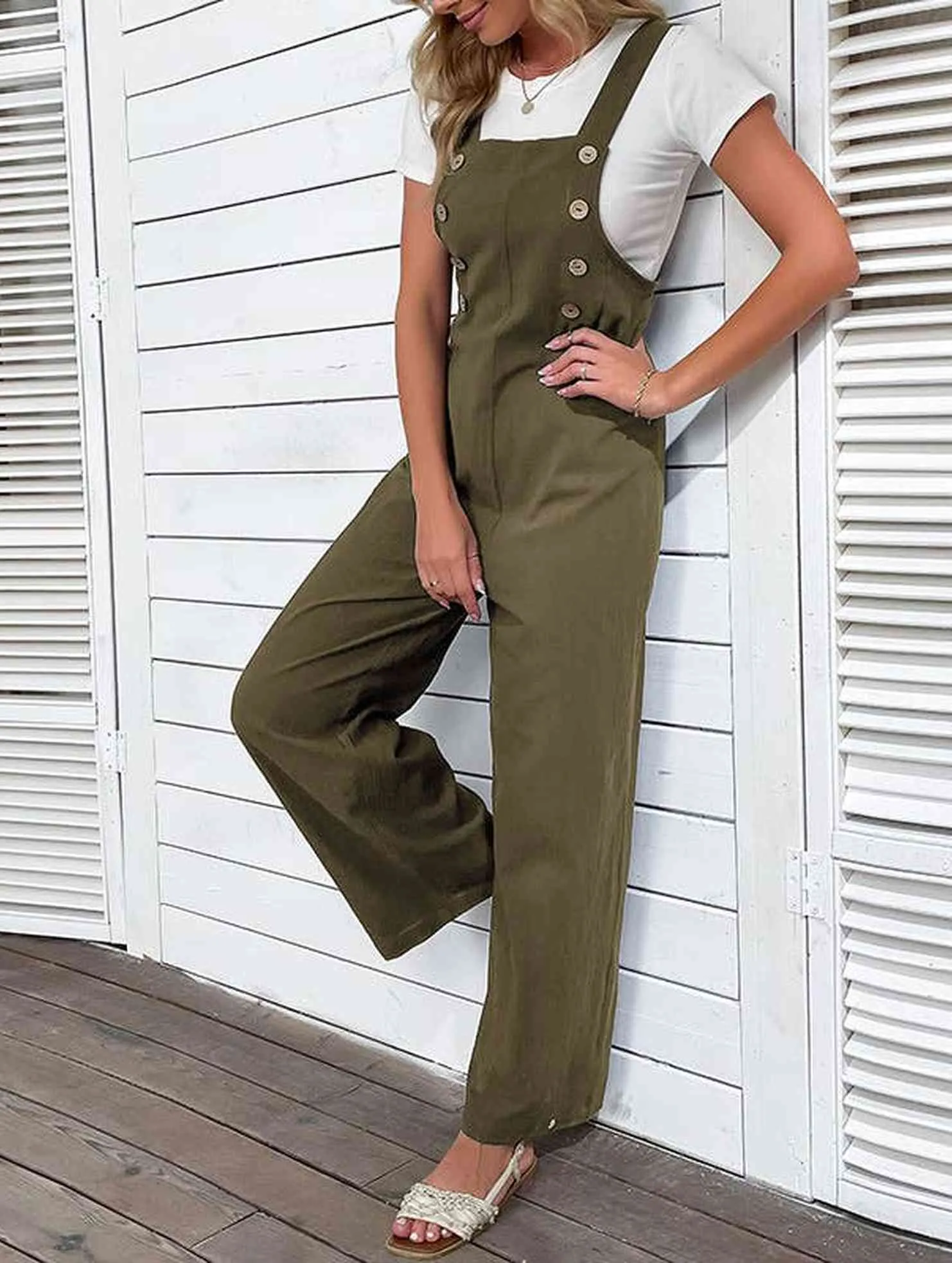 COTTON HEMP WIDE LEG OVERALLS_CWBLP0647 Modern Waist