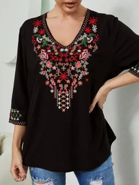 COTTON LOOSE DEEP V EMBROIDERED TOP_CWTBLL0818 NoTagLabel