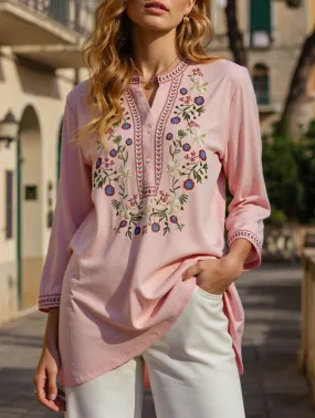 Earthy Tone Colorways COTTON PLUS SIZE LOOSE EMBROIDERED TOP_CWTBLL0823