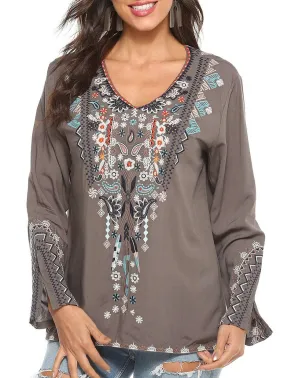 COTTON PLUS-SIZE STYLE EMBROIDERED BLOUSE_CWTBLL0822 LowMaintenanceMaterial FourWayStretchFabric
