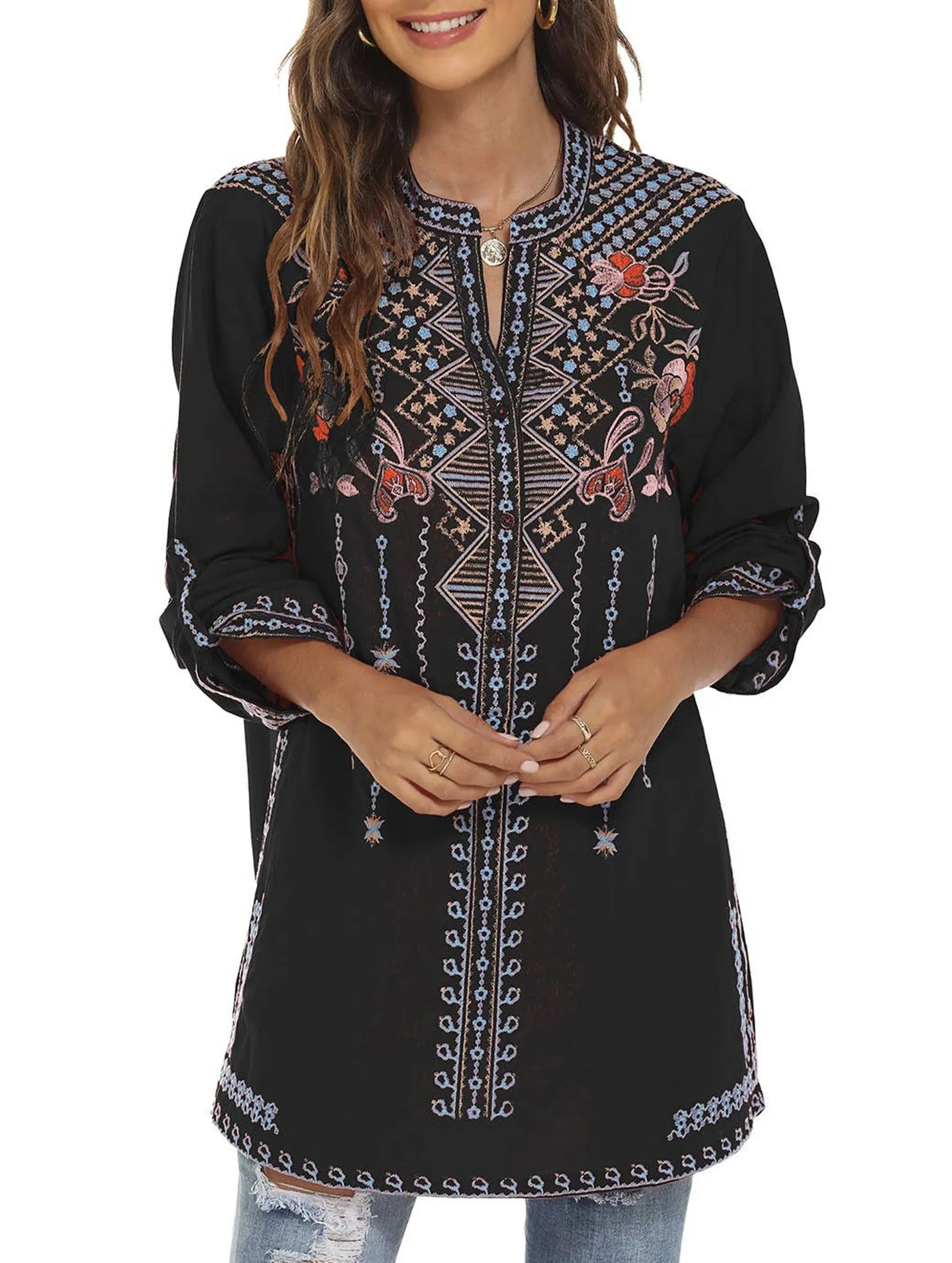 EasyCare Material Compression Fit Technology COTTON STAND-UP COLLAR EMBROIDERED SHIRT_CWTBLL0819