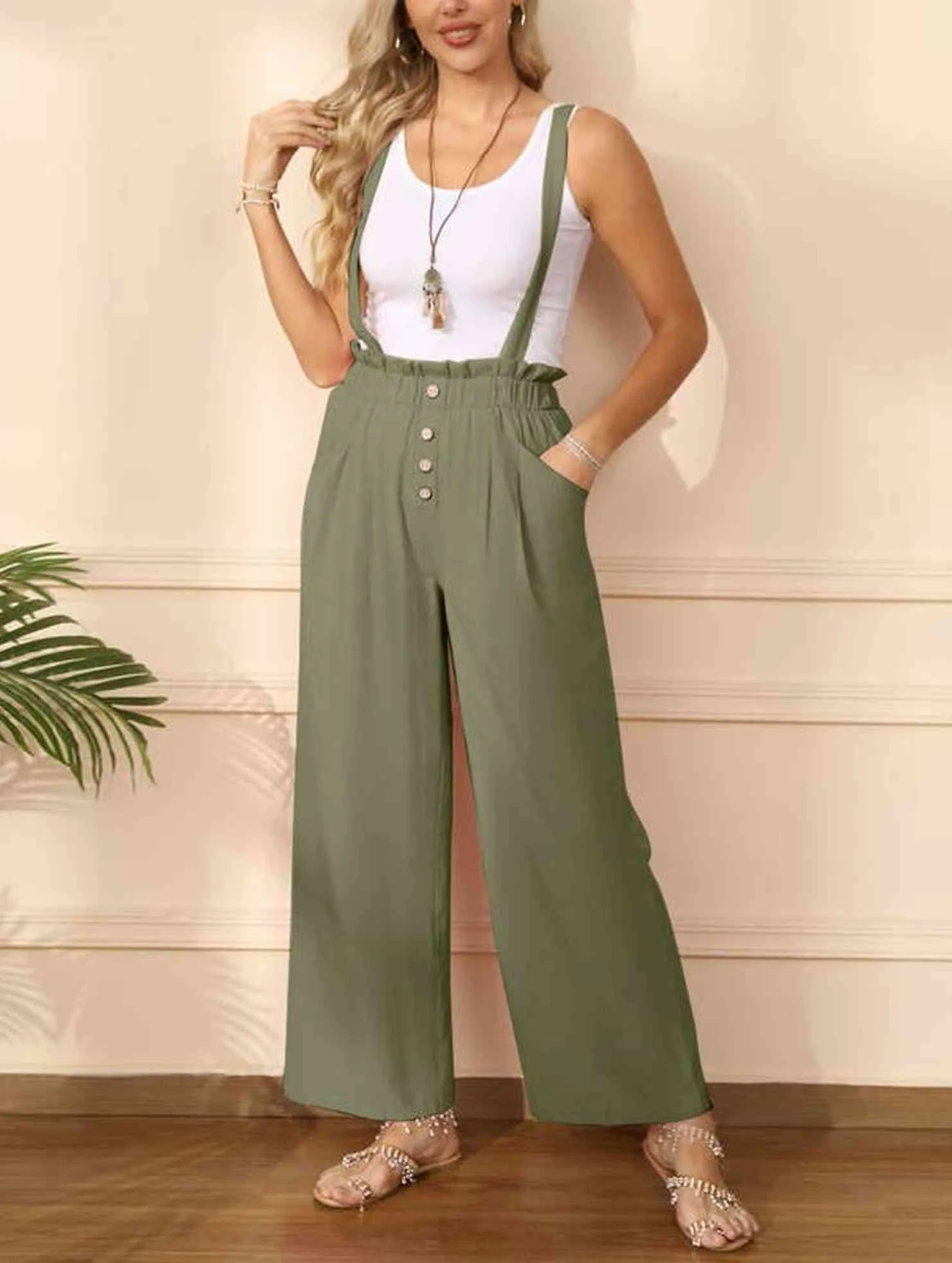 COTTON STRAIGHT ADJUSTABLE OVERALLS_CWBLP0711 Comfortable Fashion