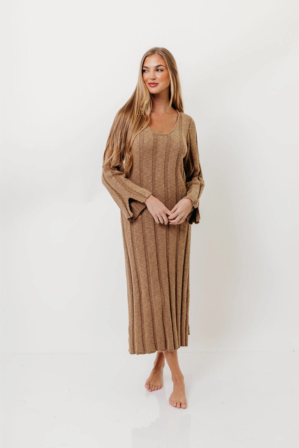 Marley 100% Cotton Midi Dress in Khaki All Time Fit