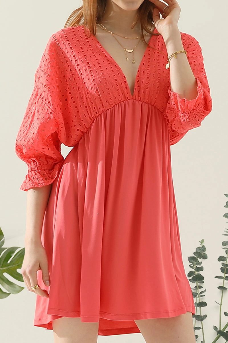 Trendy Wear Fresh Look COTTON EYELET 3/4 SLEEVE DRESS
