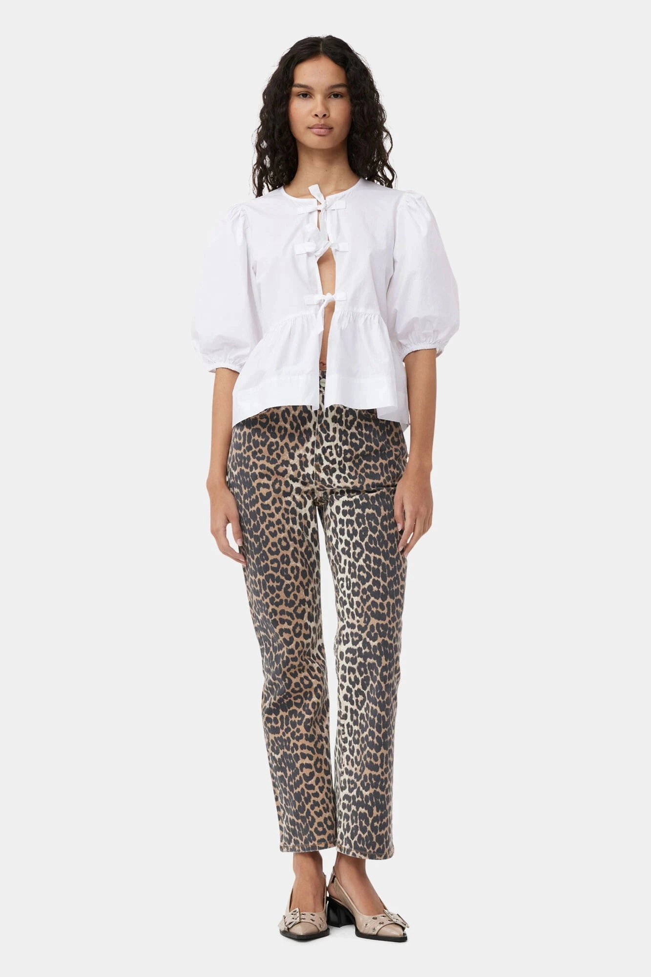 Cotton Poplin Peplum Tie Blouse VNeck Style