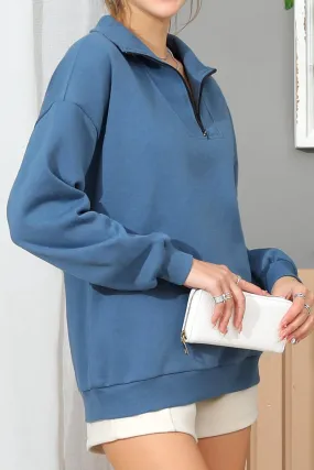 Button Down Subtle Embroidery LONG SLEEVE ZIP UP HIGH NECK CASUAL PULLOVER ANORAK