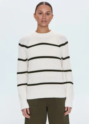 Four Way Stretch Fabric Edie Raglan Crewneck Sweater - Olive Stripe