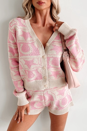 Casual Outdoor Look Airy Layer Fit Cozy Cowgirl Western Knit Cardigan Top (Cream/Pink)