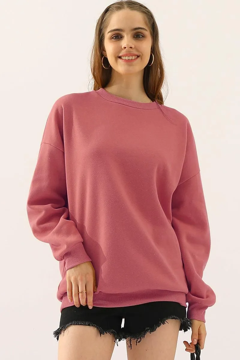 CREW NECK LONG SLEEVE PULLOVER TOPS SWEATSHIRT Tight Fit Lightweight Style