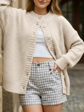 Crew neck single-breasted knitted cardigan Cozy Appeal Comfy and Cozy