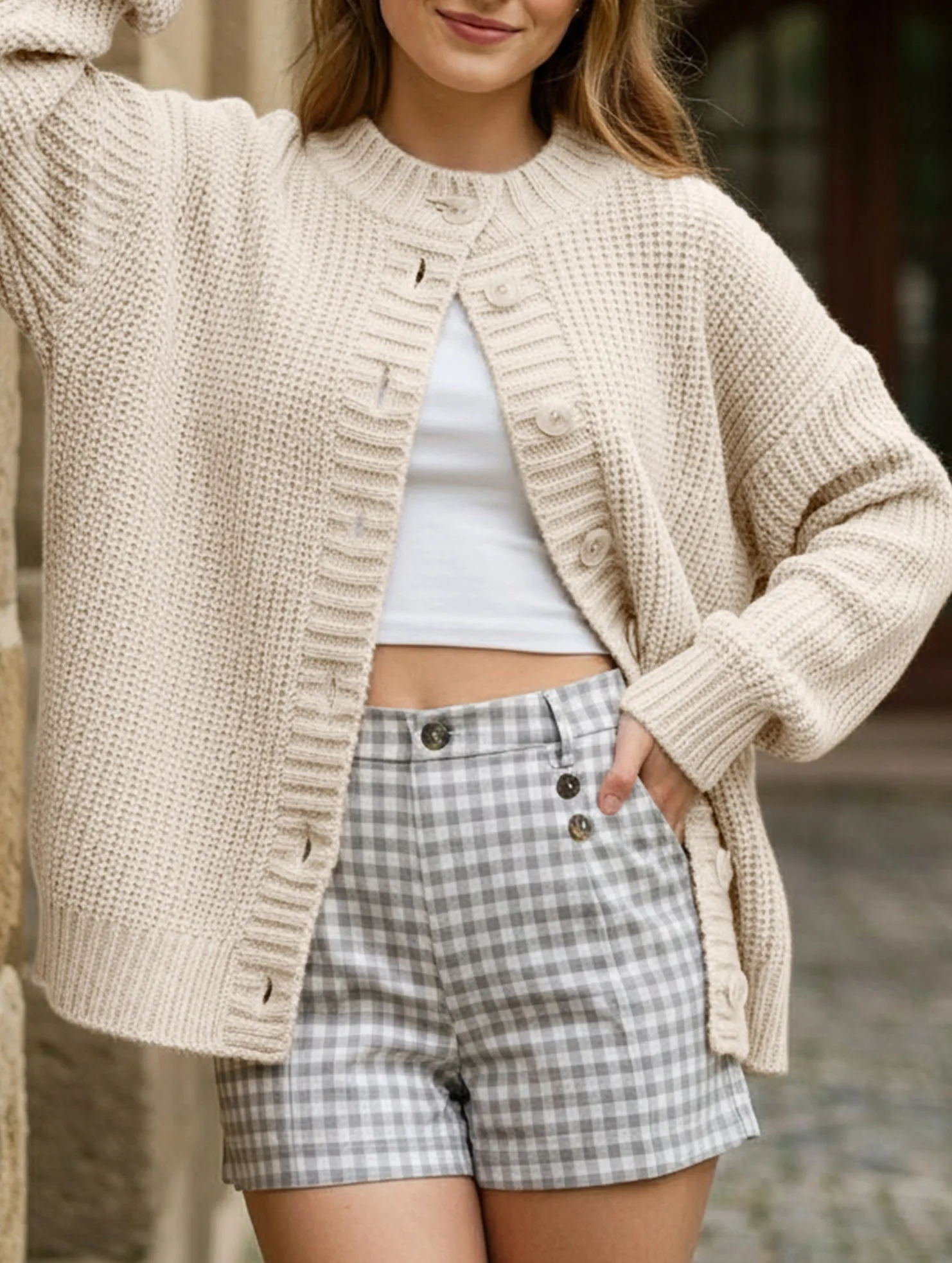 theater visit Comfortable Crew neck single-breasted knitted cardigan