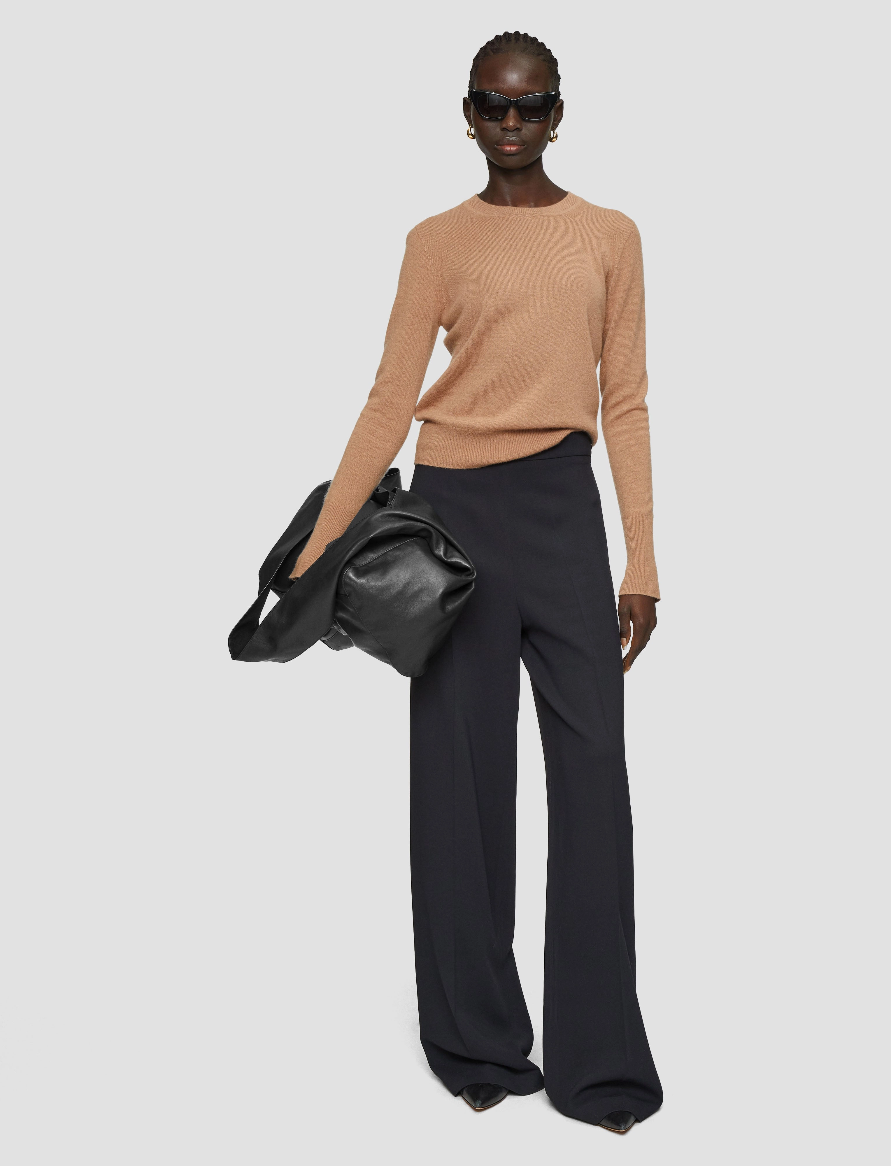 Light Pure Cashmere Round Neck Jumper Ribbed Collar Detail Smart Layer