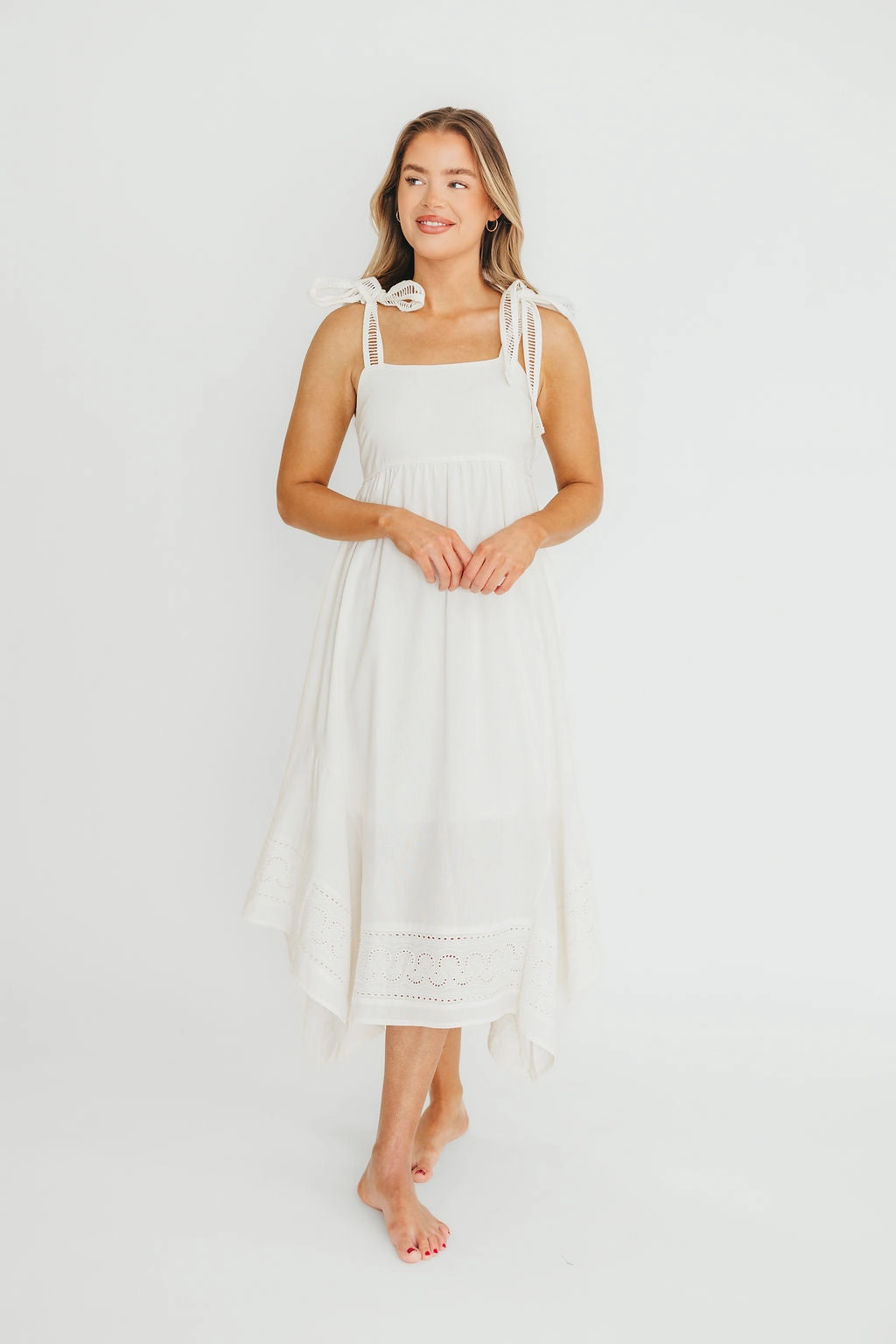 Urban Minimalism Palmer Asymmetrical Hem Midi Dress in White *Final-Sale*