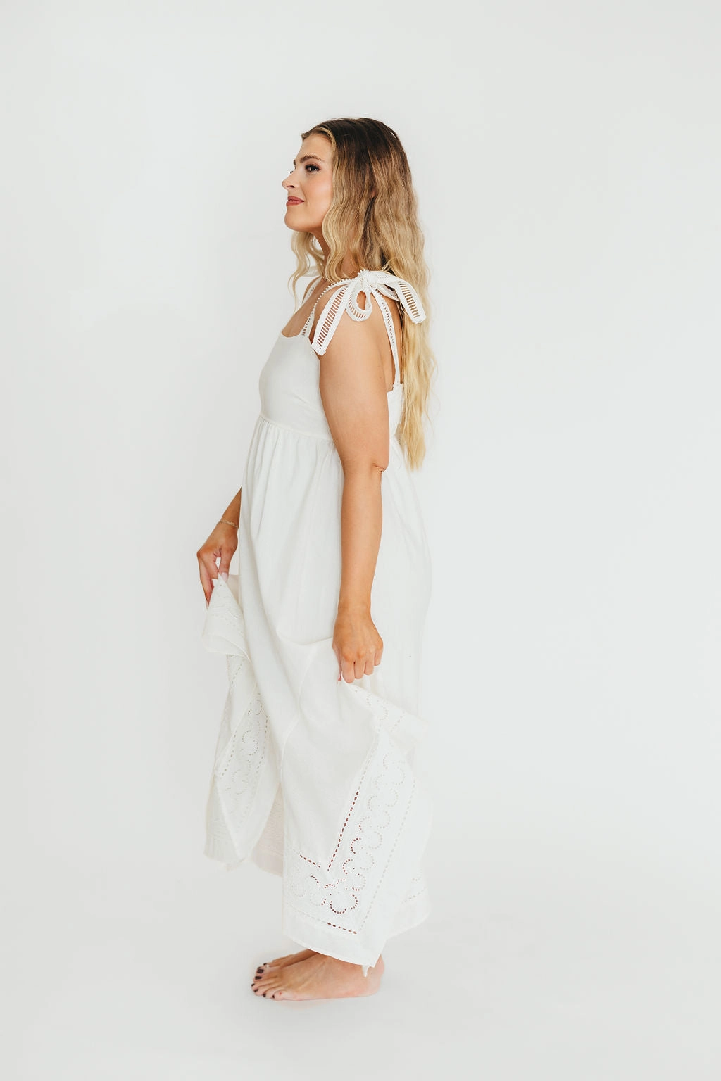 Casual Style Silky Form Palmer Asymmetrical Hem Midi Dress in White *Final-Sale*