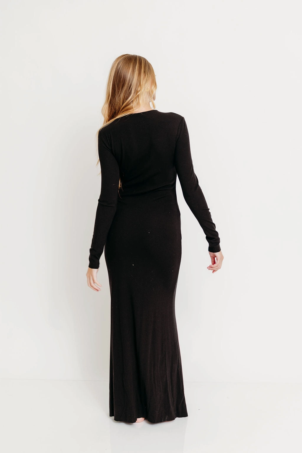 Premium Material Cru Tiny Ribbed Maxi Dress in Black - Bump Friendly