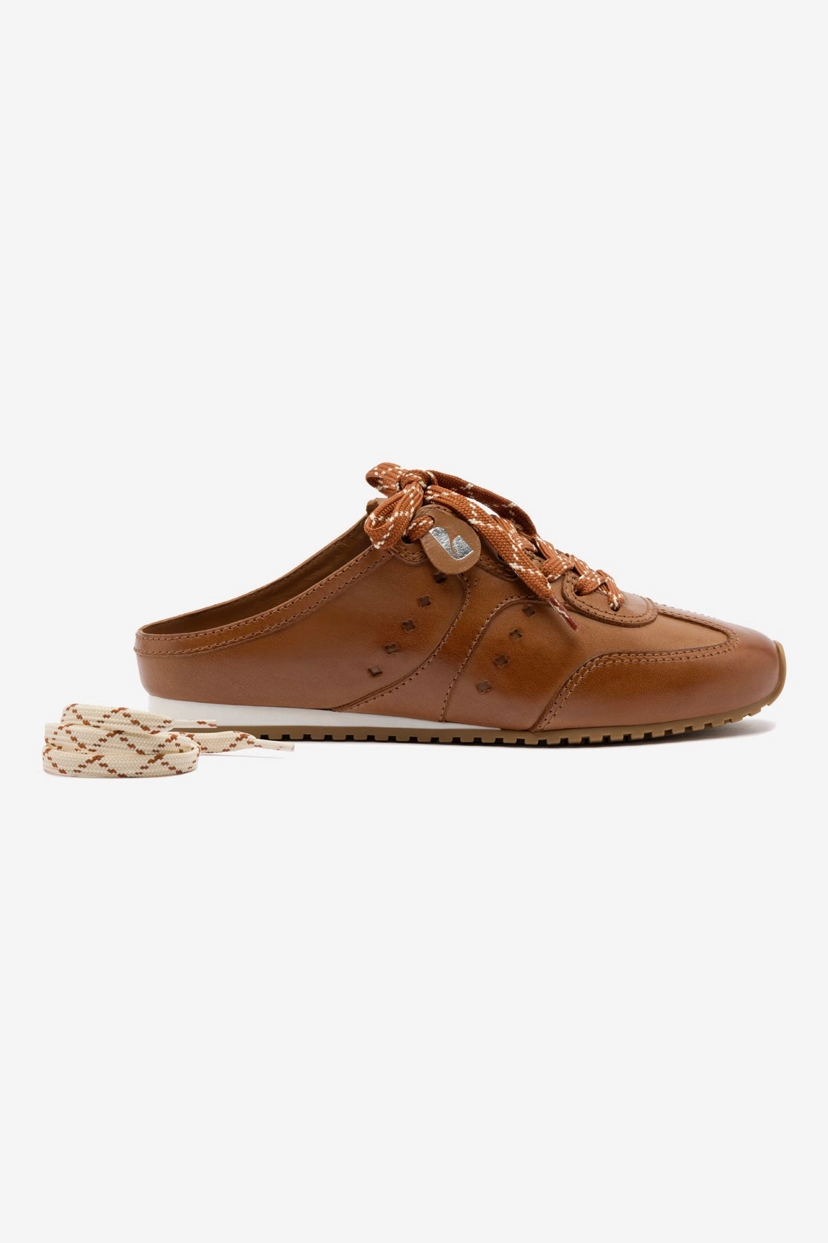 Stella Mule In Caramel Leather Reinforced Eyelets Design Quick Lace System