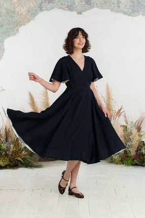 All-day Comfort Office Friendly Wrap Dress, Butterfly Sleeve