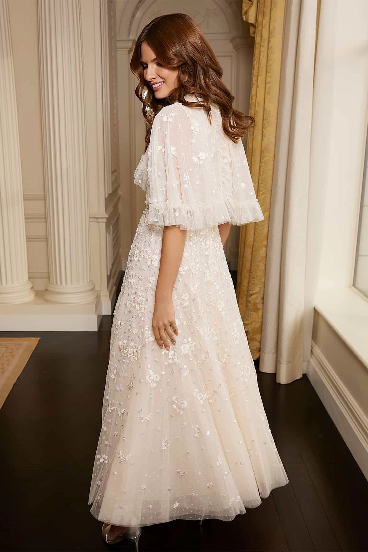 Dahlia Ditsy Short Cape Ankle Gown Polite Color Office Ease