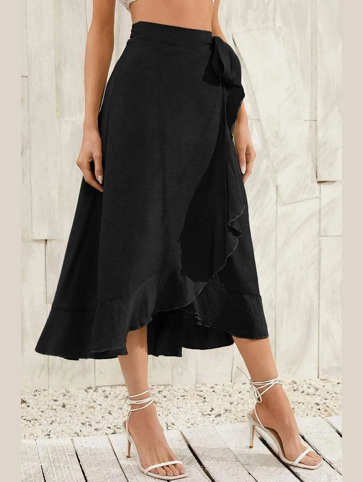 TRENDY WOMEN RUFFLED EDGING LACE UP SKIRT Adaptive Tension Control
