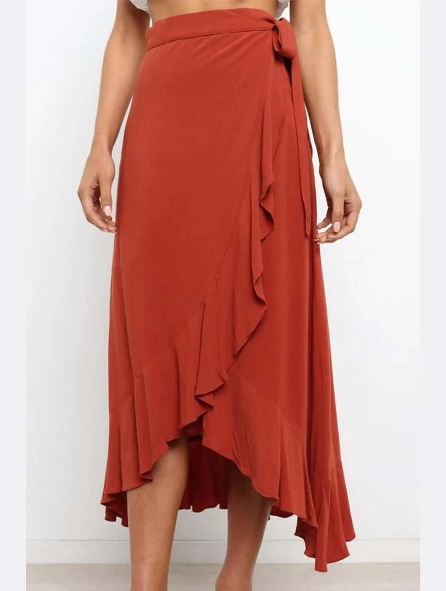 Flexible Fabric Abrasion Resistant Surface TRENDY WOMEN RUFFLED EDGING LACE UP SKIRT