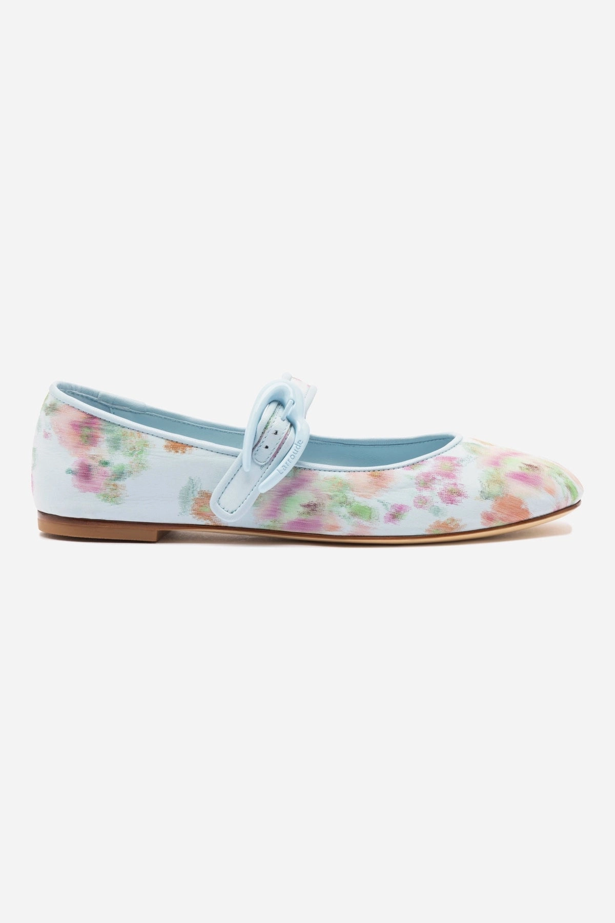 Leather Soft Lightweight Design Larroud x Markarian Verona Ballet Flat In Apple Blue Floral Ikat