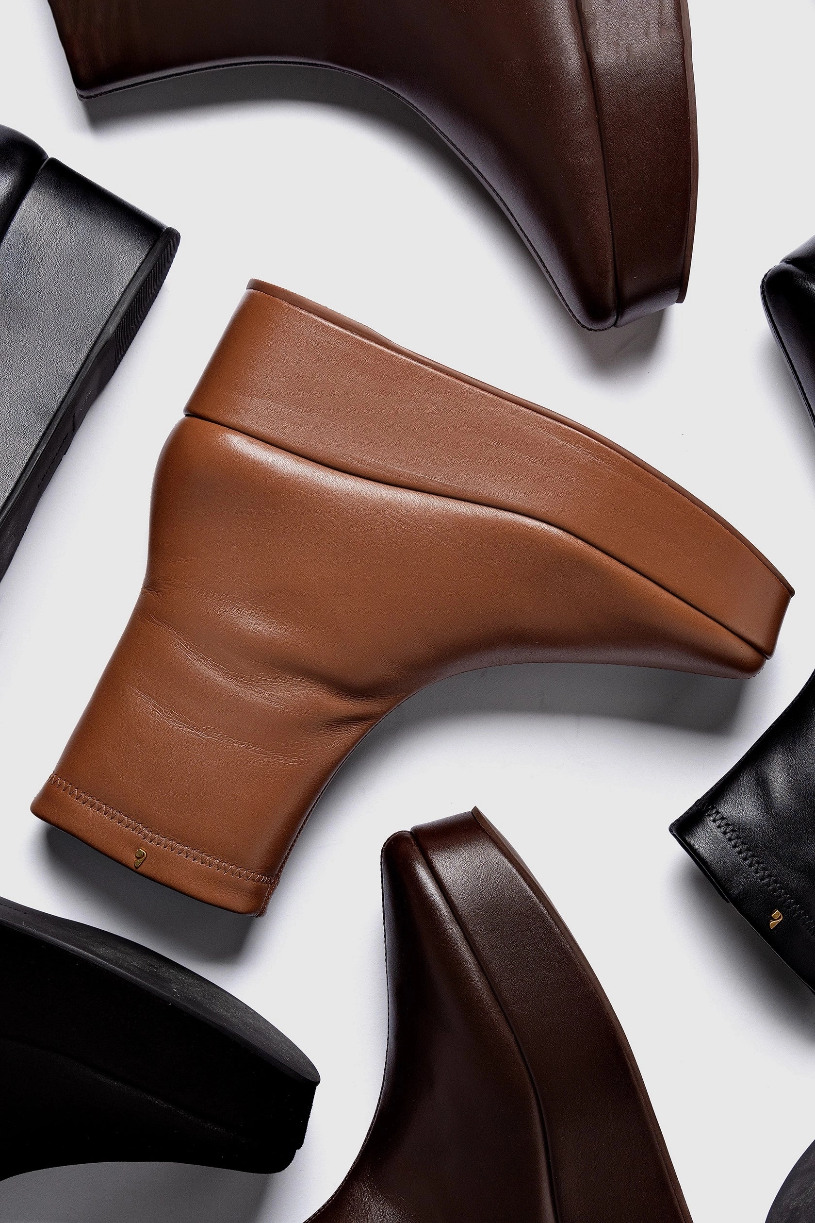 Dani New Flatform Boot In Caramel Leather Double Stitched Seams