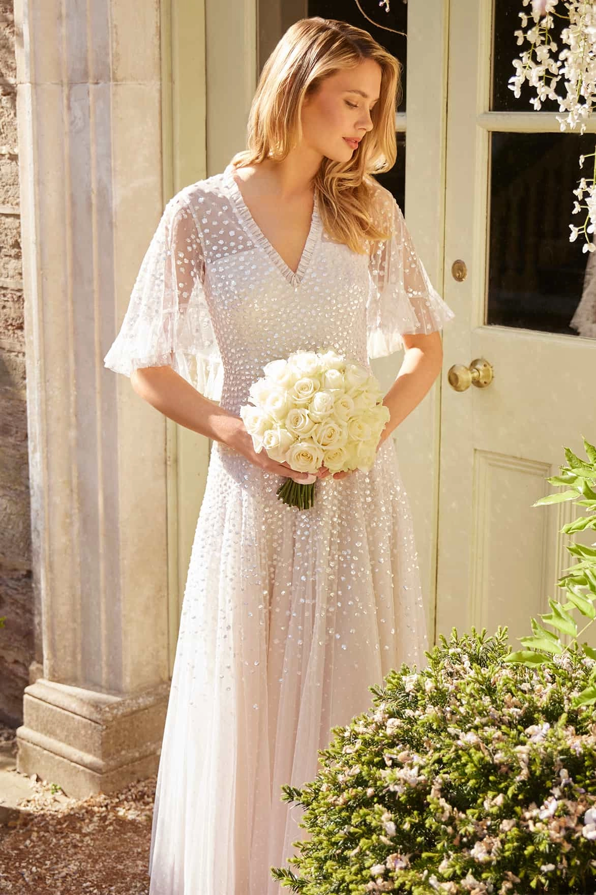 Dappled Sequin Cape Ankle Gown TaglessDesign